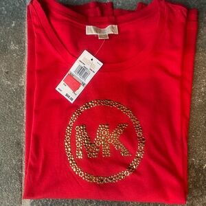 Michael Kors Kids Red Tee with Gold MK Logo
